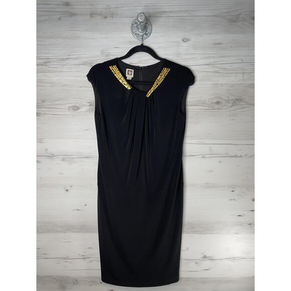 Anne Klein Dress Womens 2 Black Beaded Neckline Sheath Cap Sleeve Cocktail - Picture 1 of 10